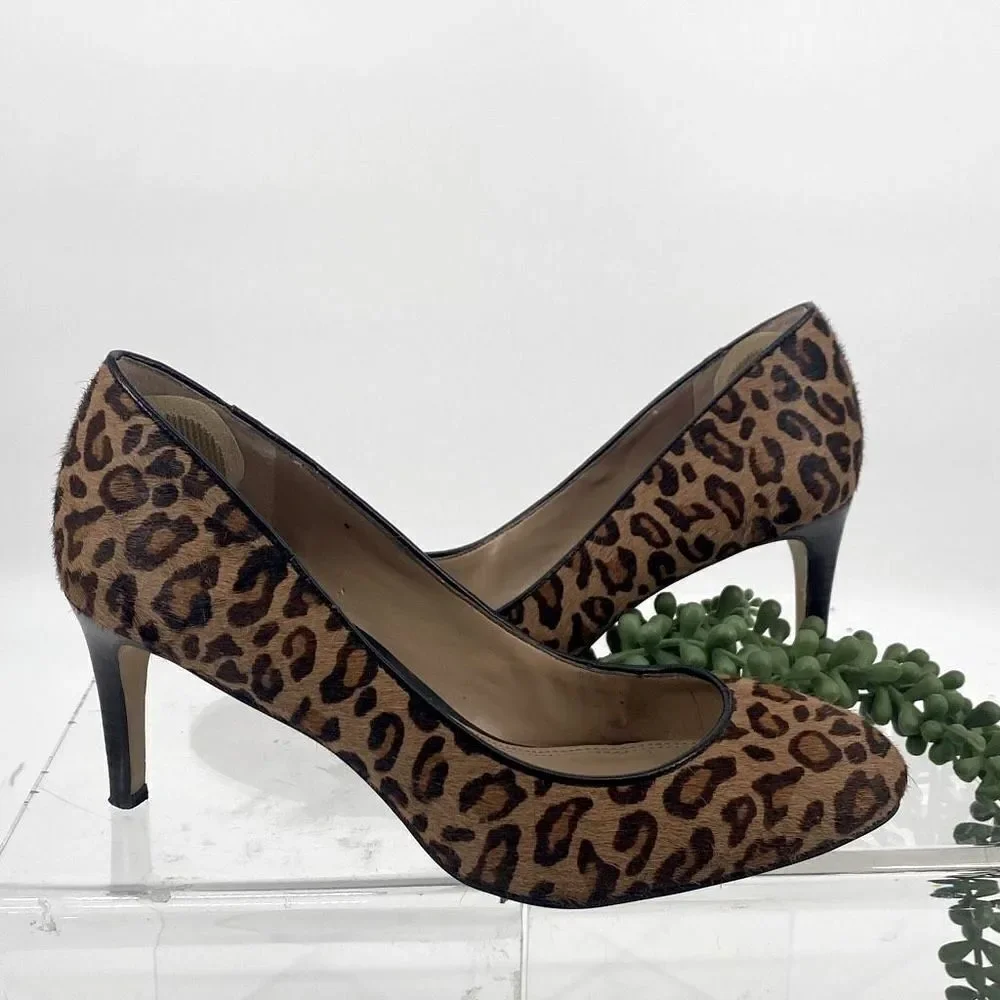 Banana Republic Genuine Calf Hair Pumps Animal Print Leopard Heels Brown Tan‎ 7